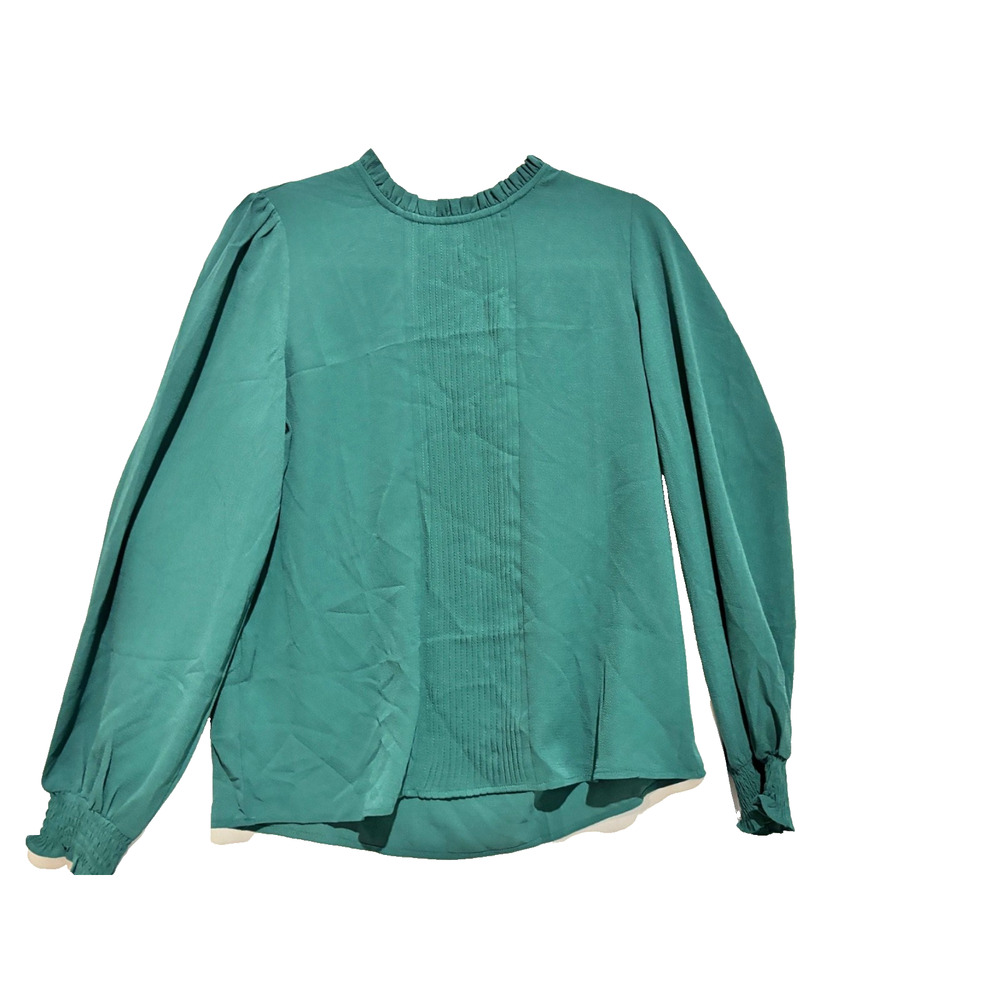 New Womens sz S Forest Long Sleeve Mock Neck Pleated Career Classy Top Modest